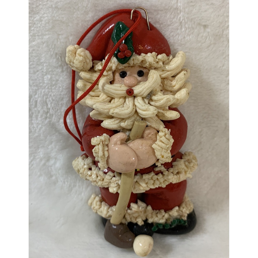 Vintage Glazed Dough Type‎ Christmas Ornament Spaghetti Beard Golf Golfer Santa